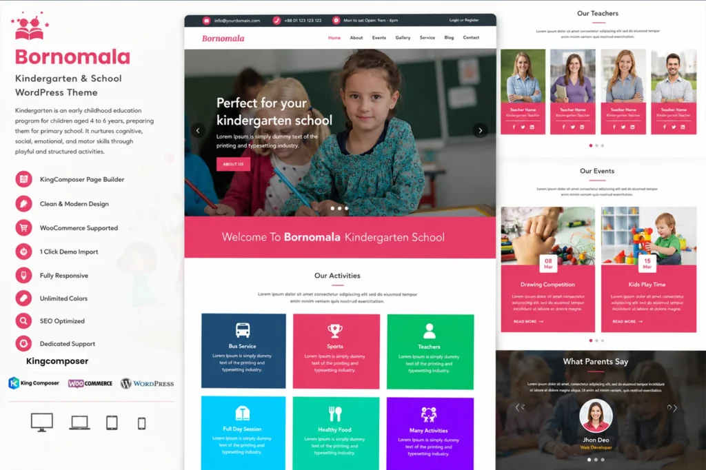 Bornomala – Modern Kindergarten & School WordPress Website Design